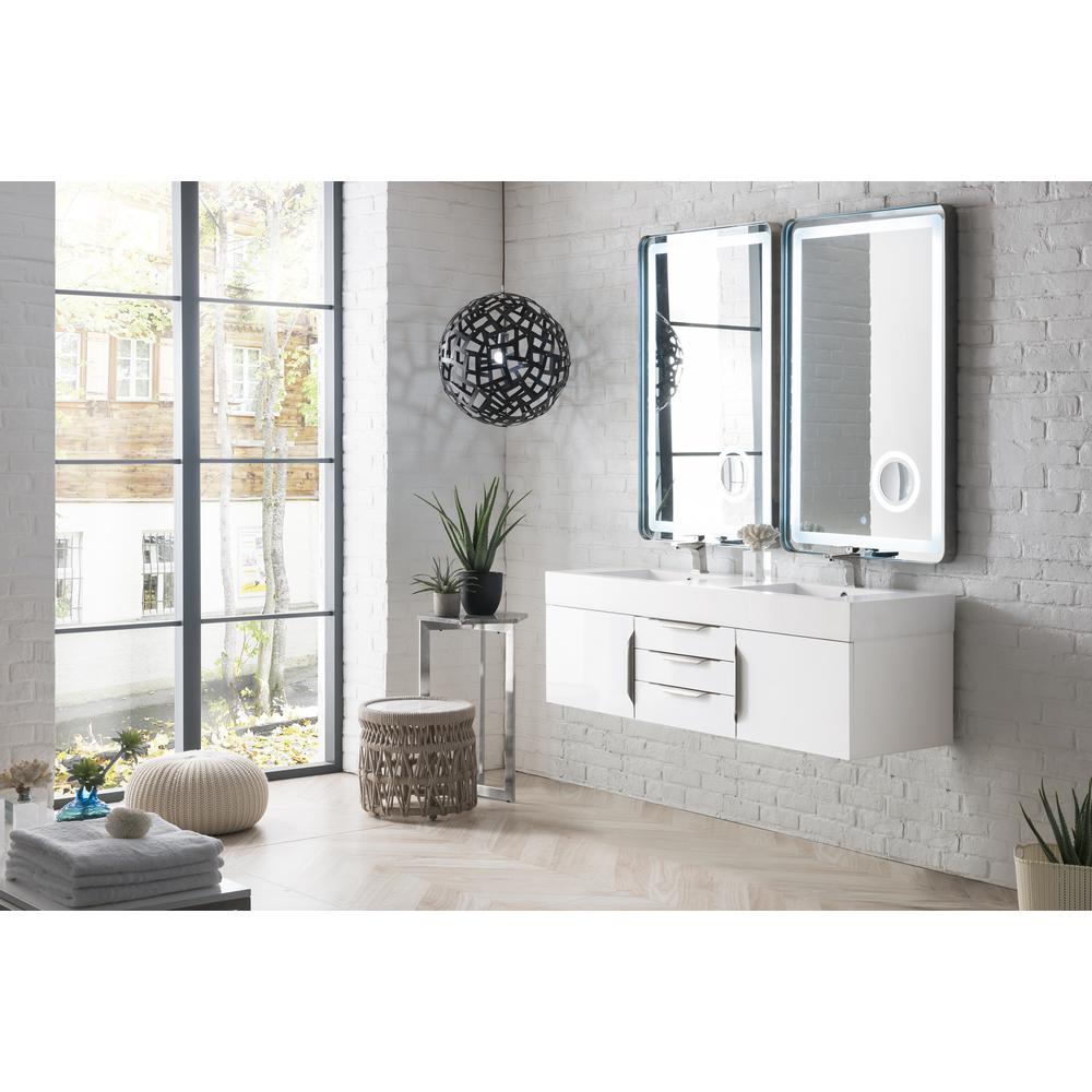 Mercer Island 59" Double Vanity, Glossy White w/ Glossy White Composite Top. Picture 3