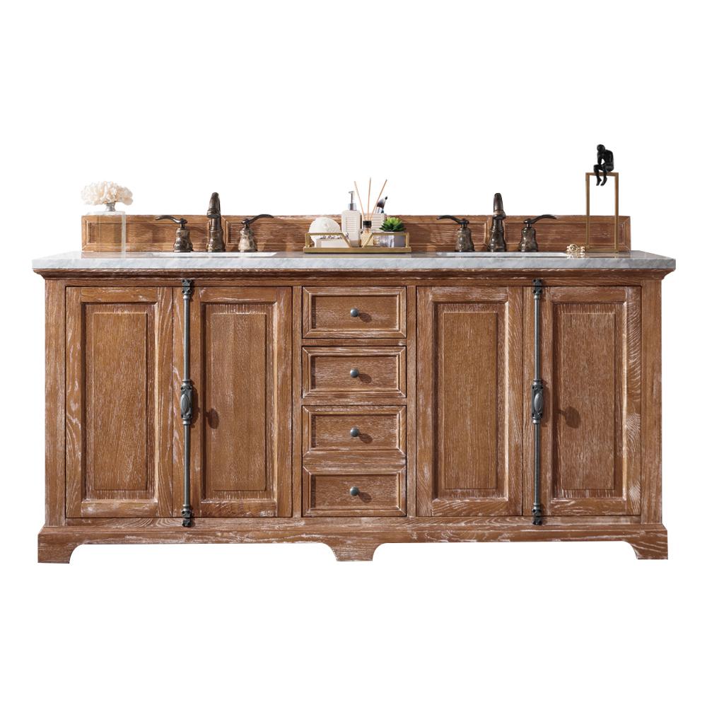 Providence 72" Driftwood Double Vanity w/ 3 CM Arctic Fall Solid Surface Top. Picture 1