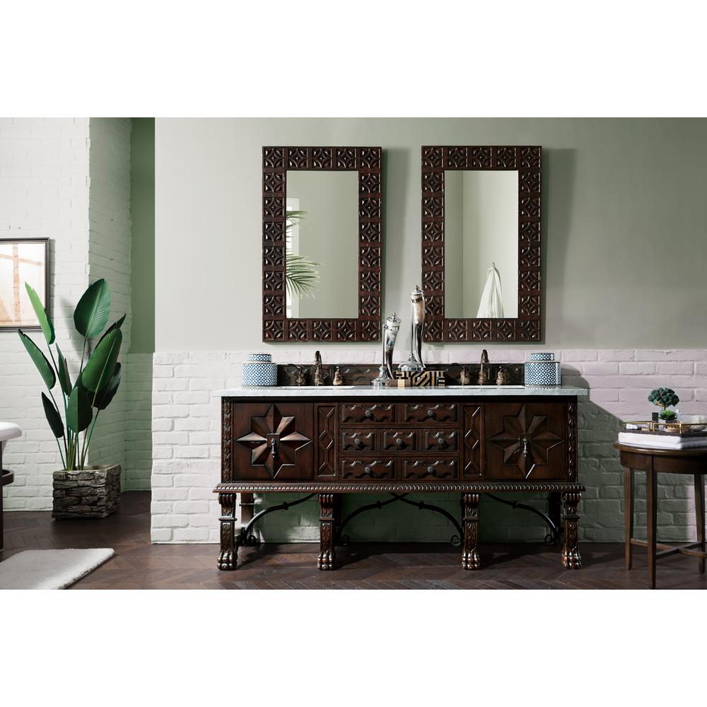 Balmoral 72" Antique Walnut Double Vanity w/ 3 CM Carrara Marble Top. Picture 2