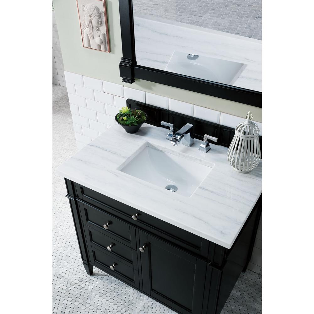 Brittany 36" Black Onyx Single Vanity w/ 3 CM Arctic Fall Solid Surface Top. Picture 3