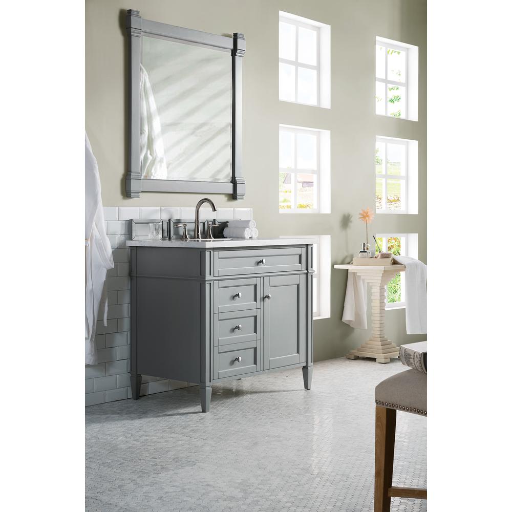 Brittany 36" Urban Gray Single Vanity w/ 3 CM Arctic Fall Solid Surface Top. Picture 3