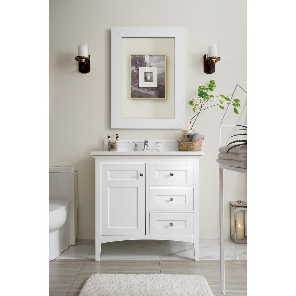 Palisades 36" Single Vanity, Bright White w/ 3 CM Arctic Fall Solid Surface Top. Picture 2