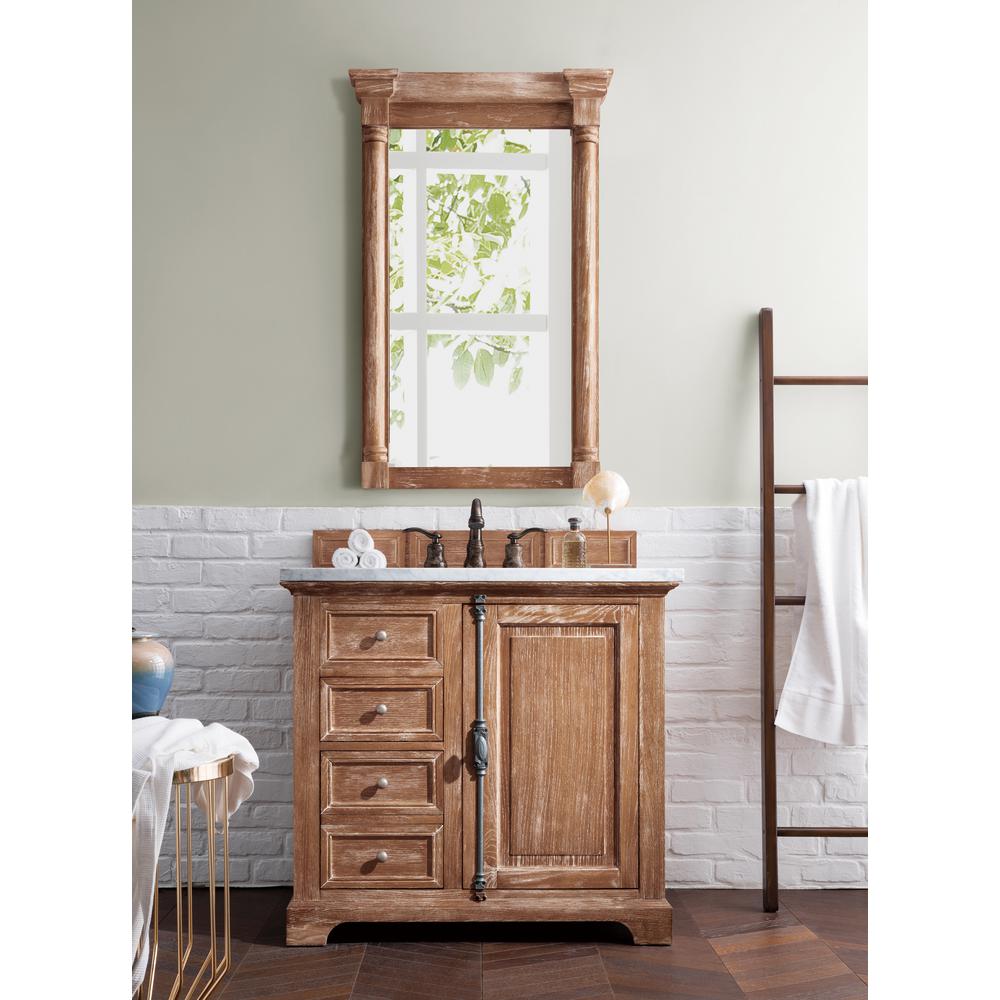 Providence 36" Driftwood Single Vanity w/ 3 CM Carrara Marble Top. Picture 2