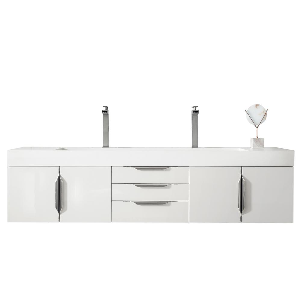 Mercer Island 72" Double Vanity, Glossy White. Picture 1