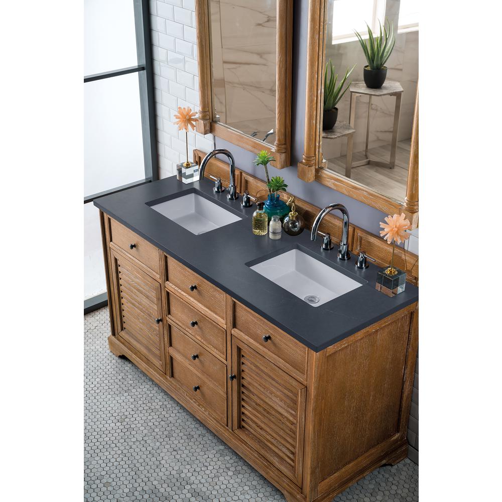 60" Double Vanity Cabinet, Driftwood, w/ 3 CM Charcoal Soapstone Quartz Top. Picture 3