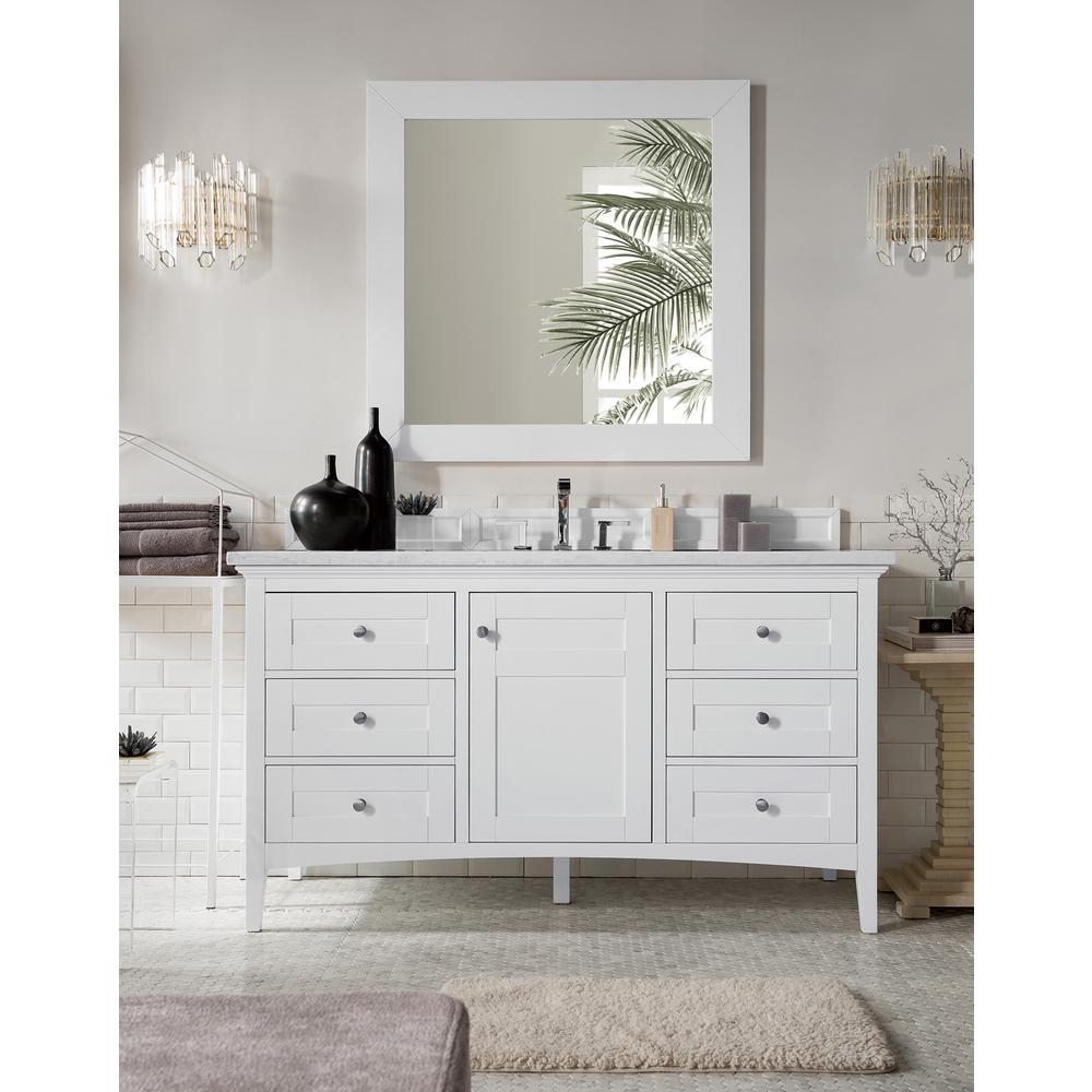 Palisades 60" Single Vanity, Bright White w/ 3 CM Arctic Fall Solid Surface Top. Picture 2