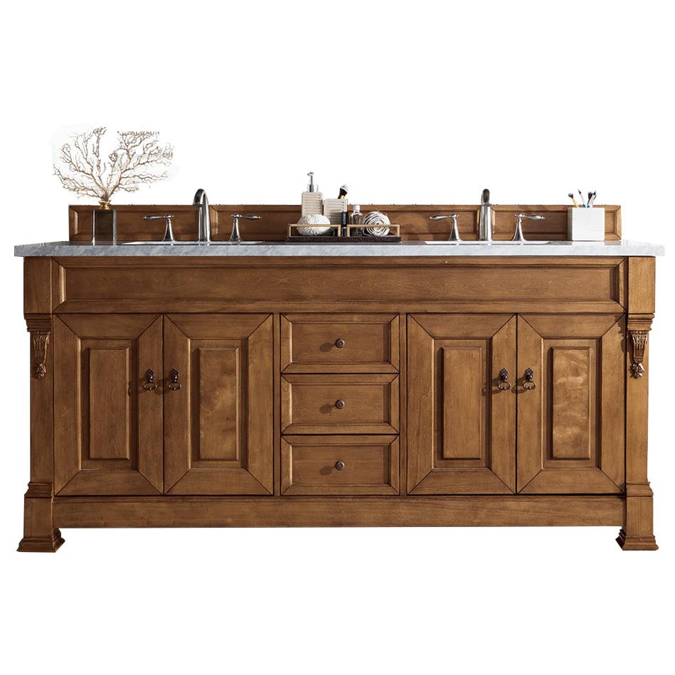 Brookfield 72" Double Vanity, Country Oak w/ 3 CM Carrara Marble Top. Picture 1