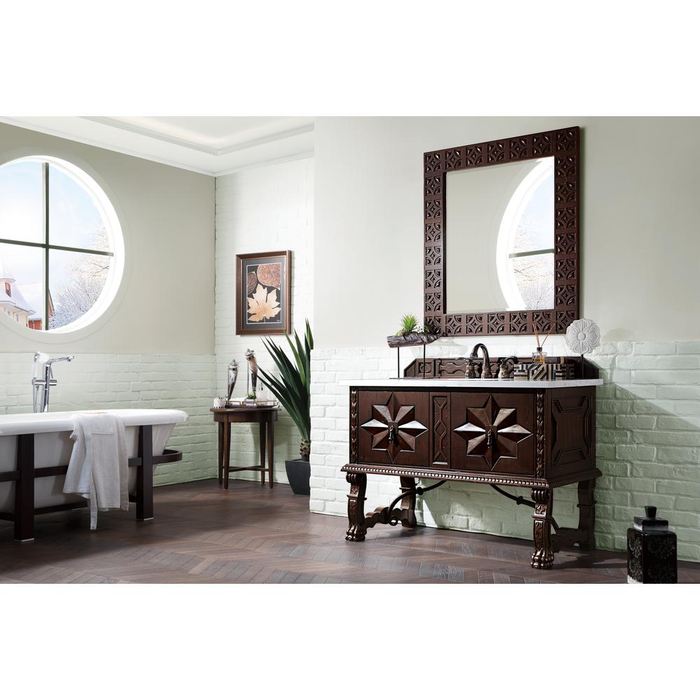 Balmoral 48" Antique Walnut Single Vanity w/ 3 CM Arctic Fall Solid Surface Top. Picture 3