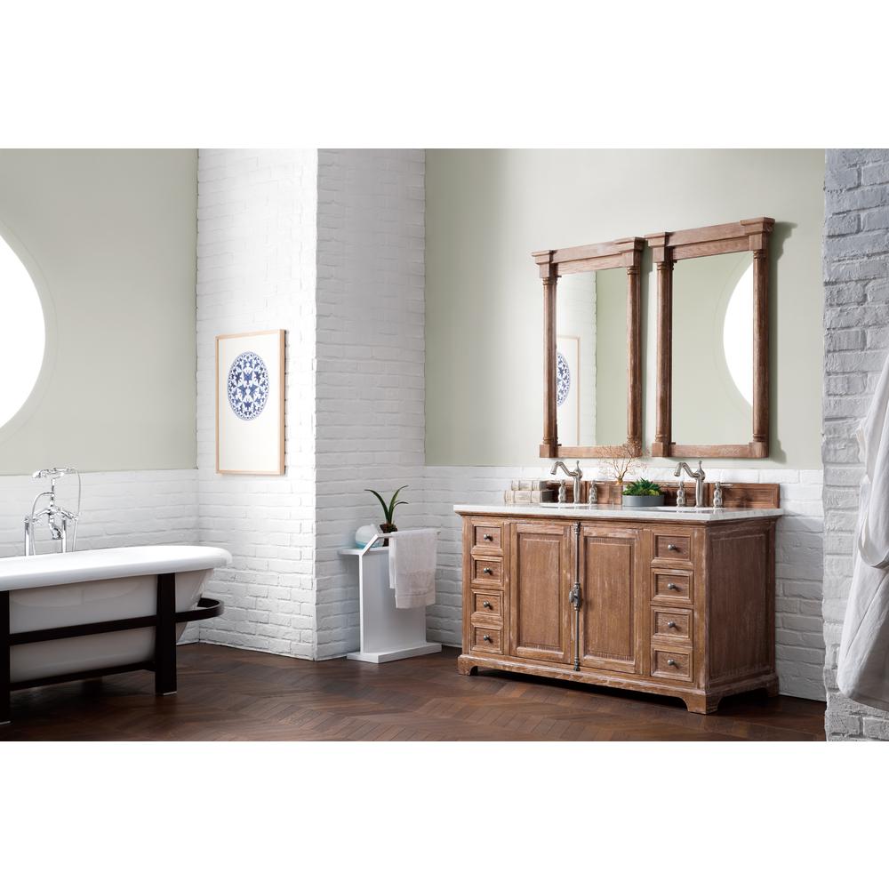 Providence 60" Driftwood Double Vanity w/ 3 CM Arctic Fall Solid Surface Top. Picture 3