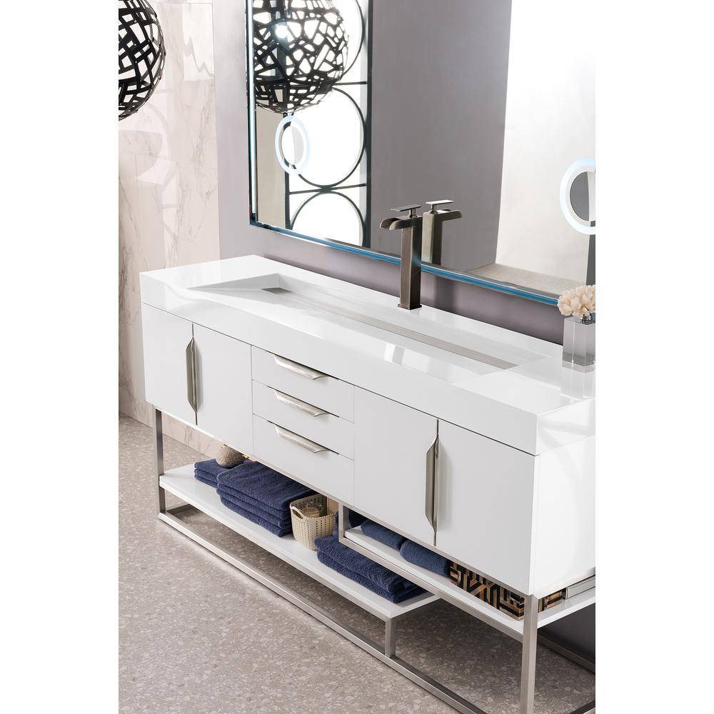 Columbia 72" Single Vanity, Glossy White w/ Glossy White Composite Top. Picture 3
