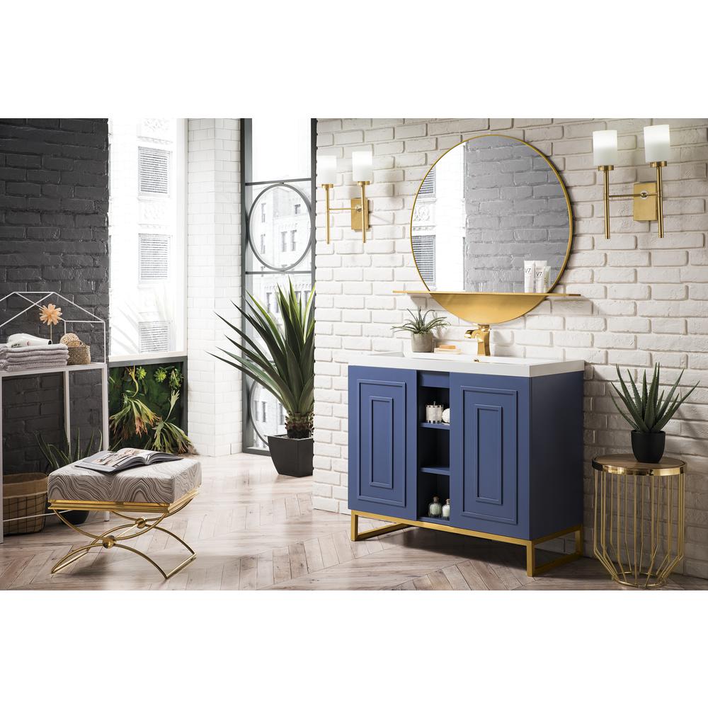 39.5" Single Vanity Cabinet, Azure Blue, Radiant Gold w/White Countertop. Picture 3