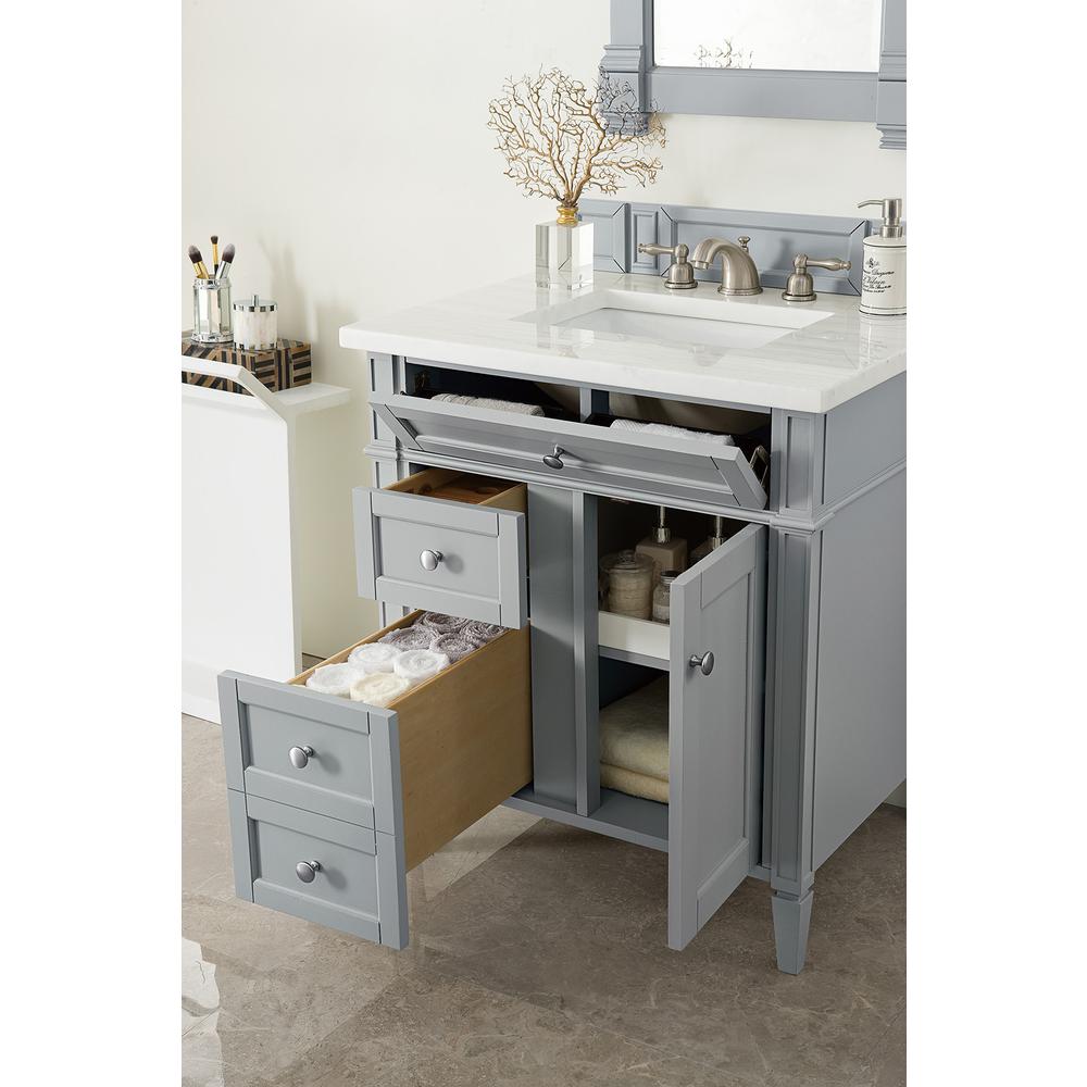 Brittany 30" Single Vanity, Urban Gray w/ 3 CM Arctic Fall Solid Surface Top. Picture 4