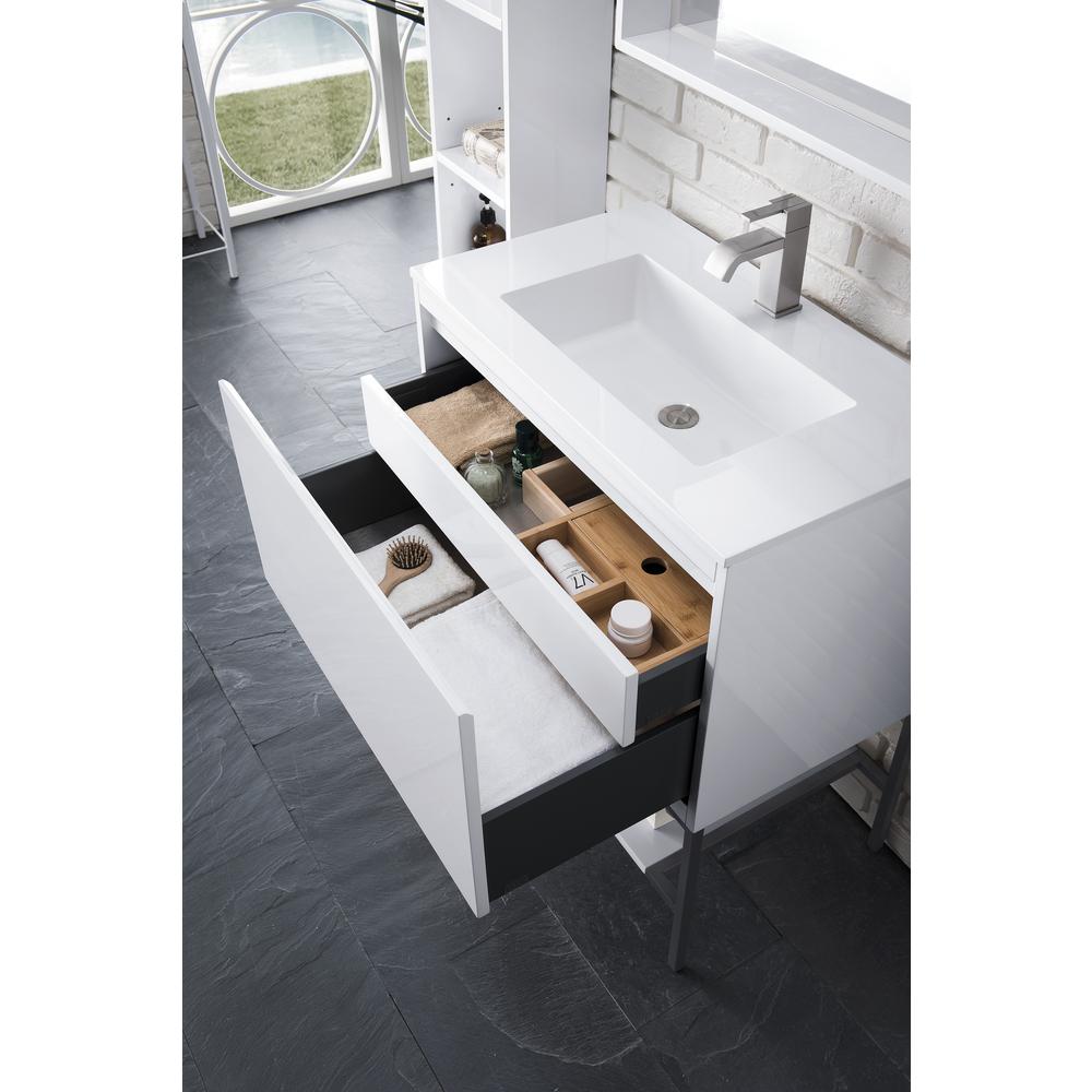 31.5" Single Vanity Cabinet, Glossy White, Matte Black Composite Top. Picture 4