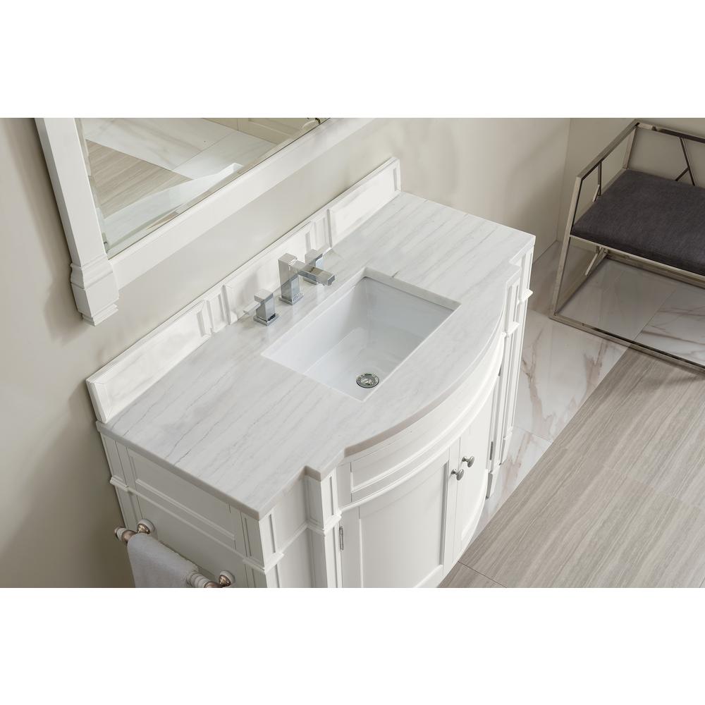 Brittany 46" Single Vanity, Bright White w/ 3 CM Arctic Fall Solid Surface Top. Picture 3