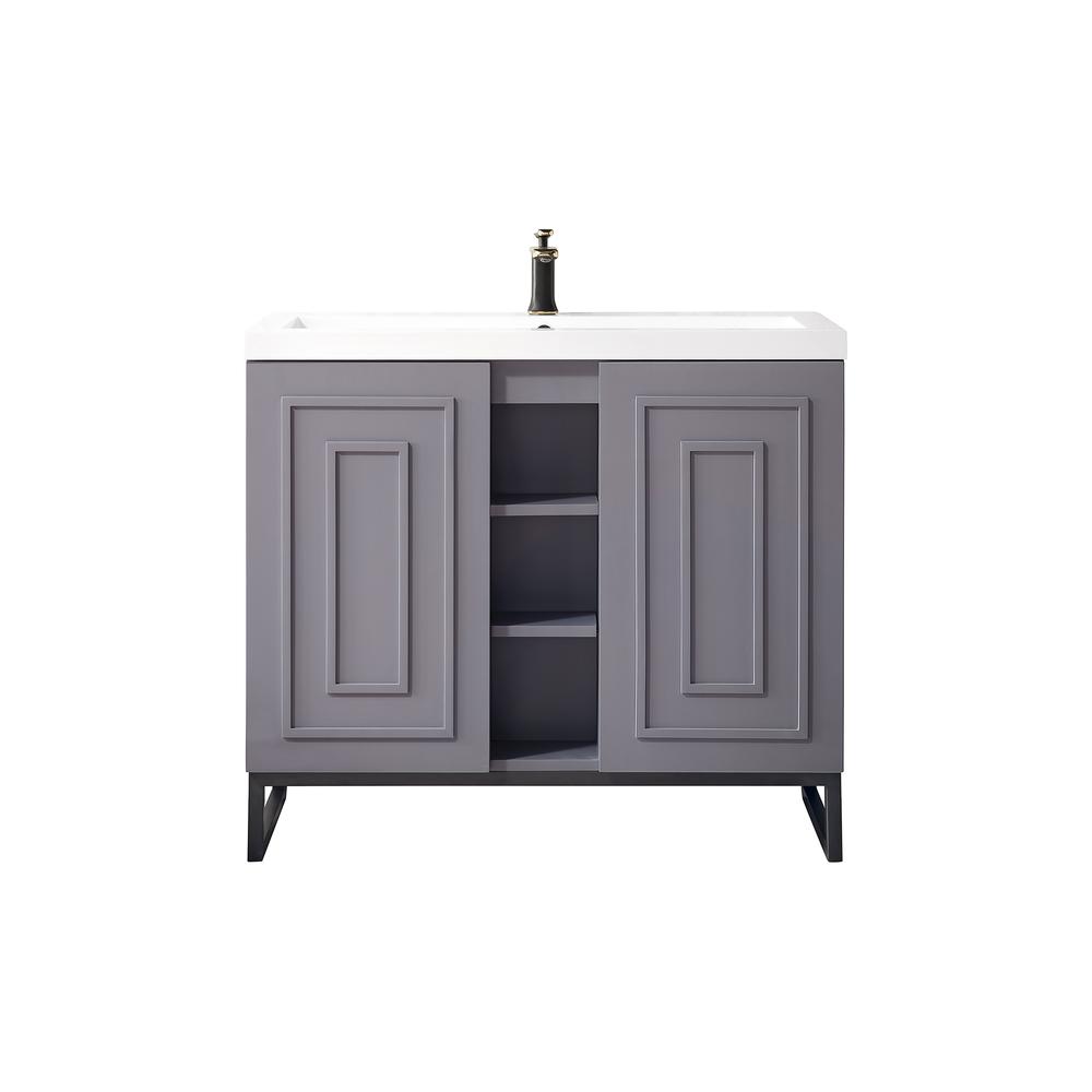 39.5" Single Vanity Cabinet, Grey Smoke, Black w/White Composite Countertop. Picture 1