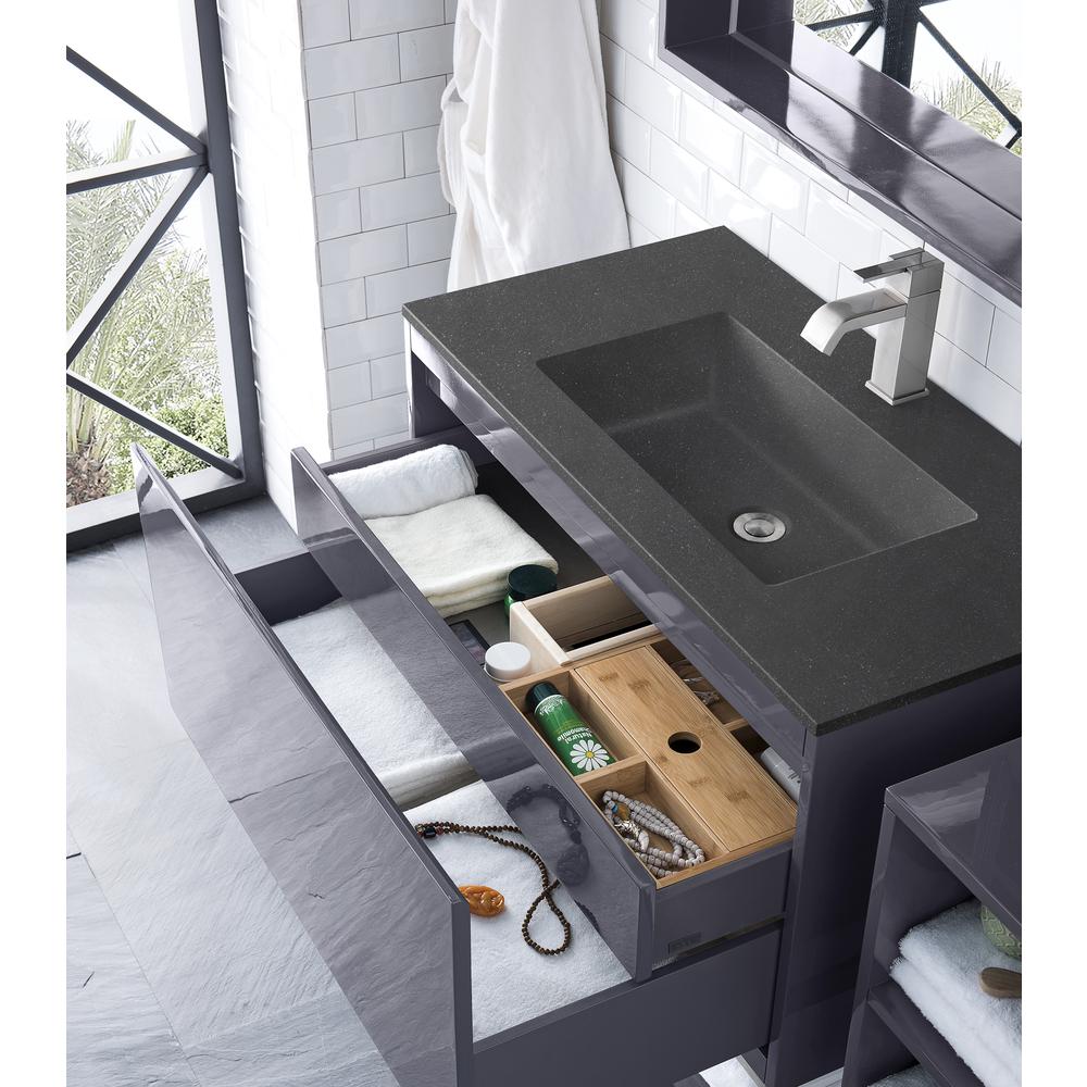 35.4" Single Vanity Cabinet, Modern Grey Glossy w/Charcoal Black Composite Top. Picture 4