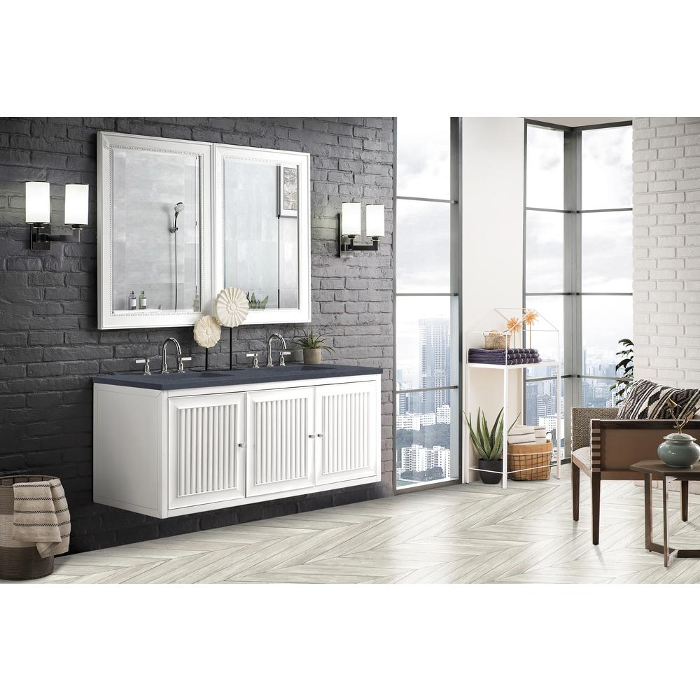 60" Double Vanity Cabinet, Glossy White, w/ 3 CM Charcoal Soapstone Quartz Top. Picture 6