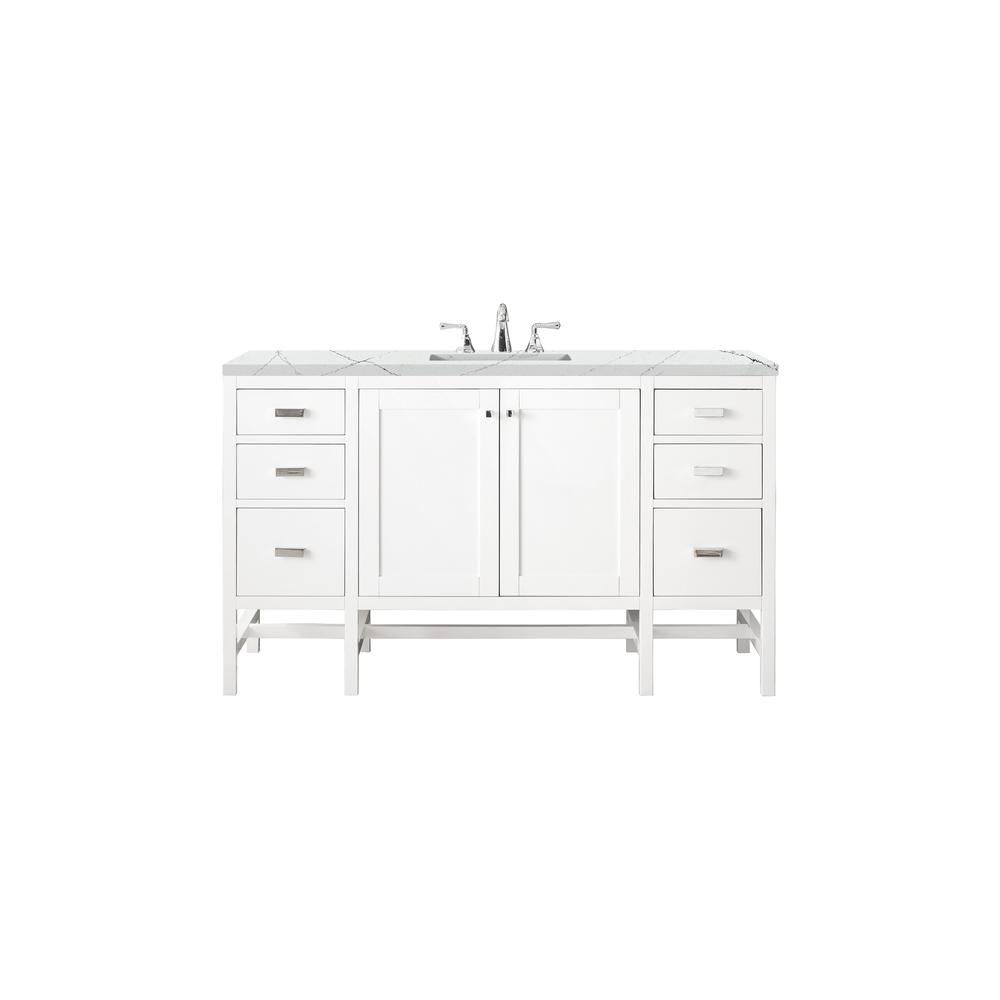 Addison 60" Single Vanity Cabinet , Glossy White, w/ 3 CM Ethereal Noctis Top. Picture 1