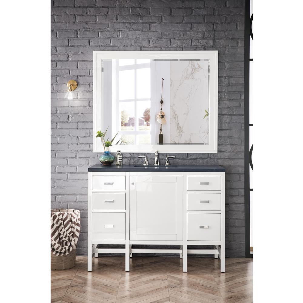 48" Single Vanity Cabinet, Glossy White, w/ 3 CM Charcoal Soapstone Quartz Top. Picture 2
