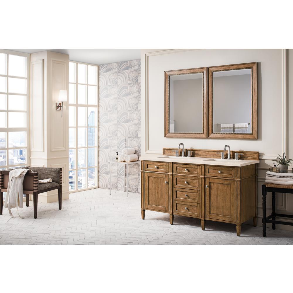 Brittany 60" Saddle Brown Double Vanity w/ 3 CM Eternal Marfil Quartz Top. Picture 3