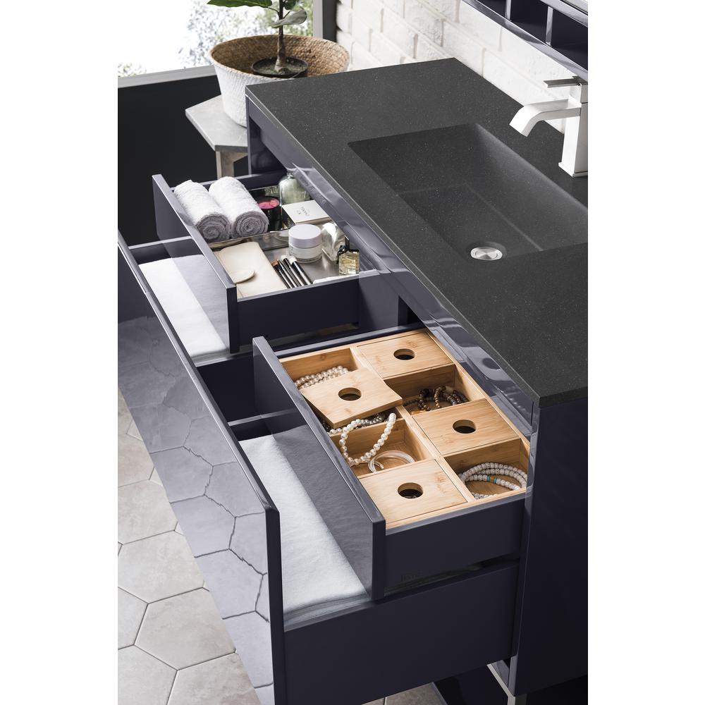 47.3" Single Vanity Cabinet, Modern Grey Glossy w/Charcoal Black Composite Top. Picture 4