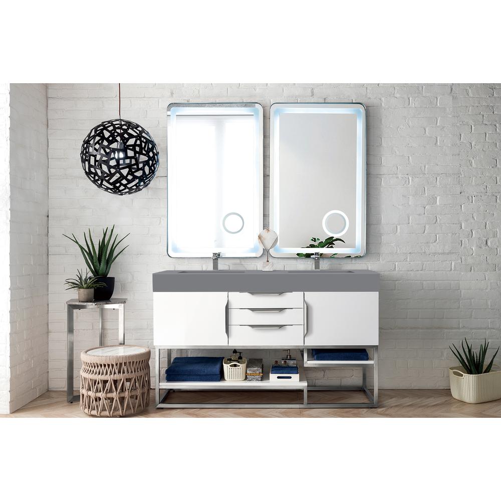 Columbia 59" Double Vanity, Glossy White w/ Dusk Grey Glossy Composite Top. Picture 2