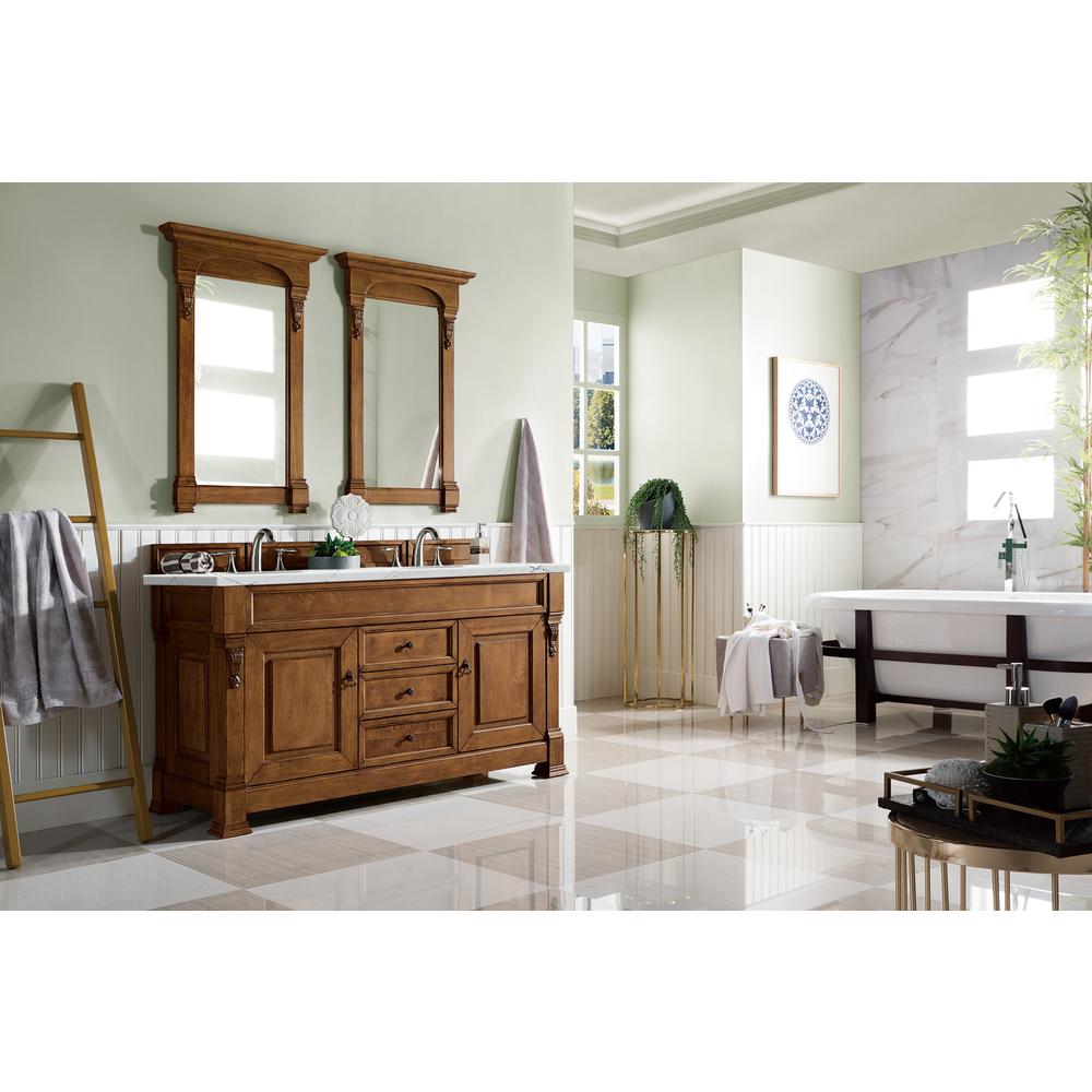 Brookfield 60" Double Vanity, Country Oak w/ 3 CM Ethereal Noctis Quartz Top. Picture 3