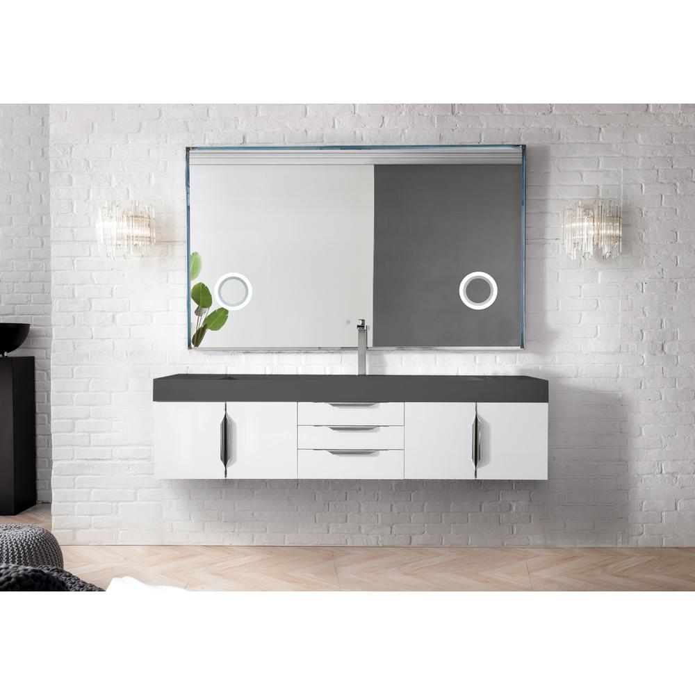 Mercer Island 72" Single Vanity, Glossy White w/ Dusk Grey Glossy Composite Top. Picture 2