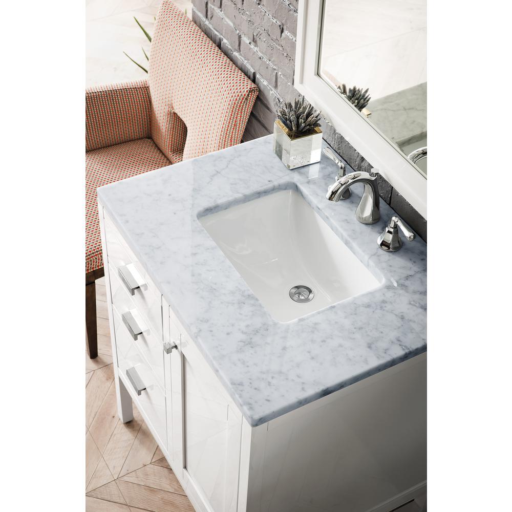 Addison 30" Single Vanity Cabinet, Glossy White, w/ 3 CM Carrara White Top. Picture 3