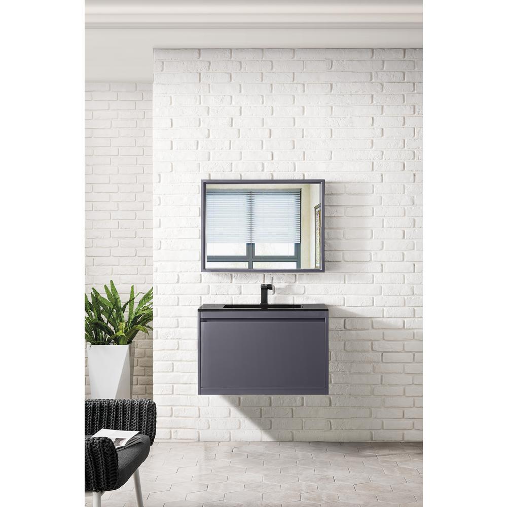31.5" Single Vanity Cabinet, Modern Grey Glossy w/Charcoal Black Composite Top. Picture 2