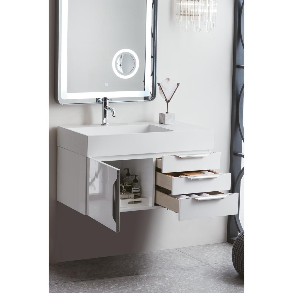 Mercer Island 36" Single Vanity, Glossy White w/ Glossy White Composite Top. Picture 4