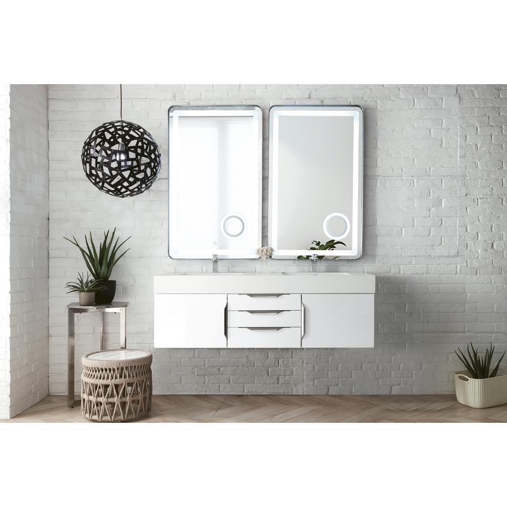 Mercer Island 59" Double Vanity, Glossy White w/ Glossy White Composite Top. Picture 2