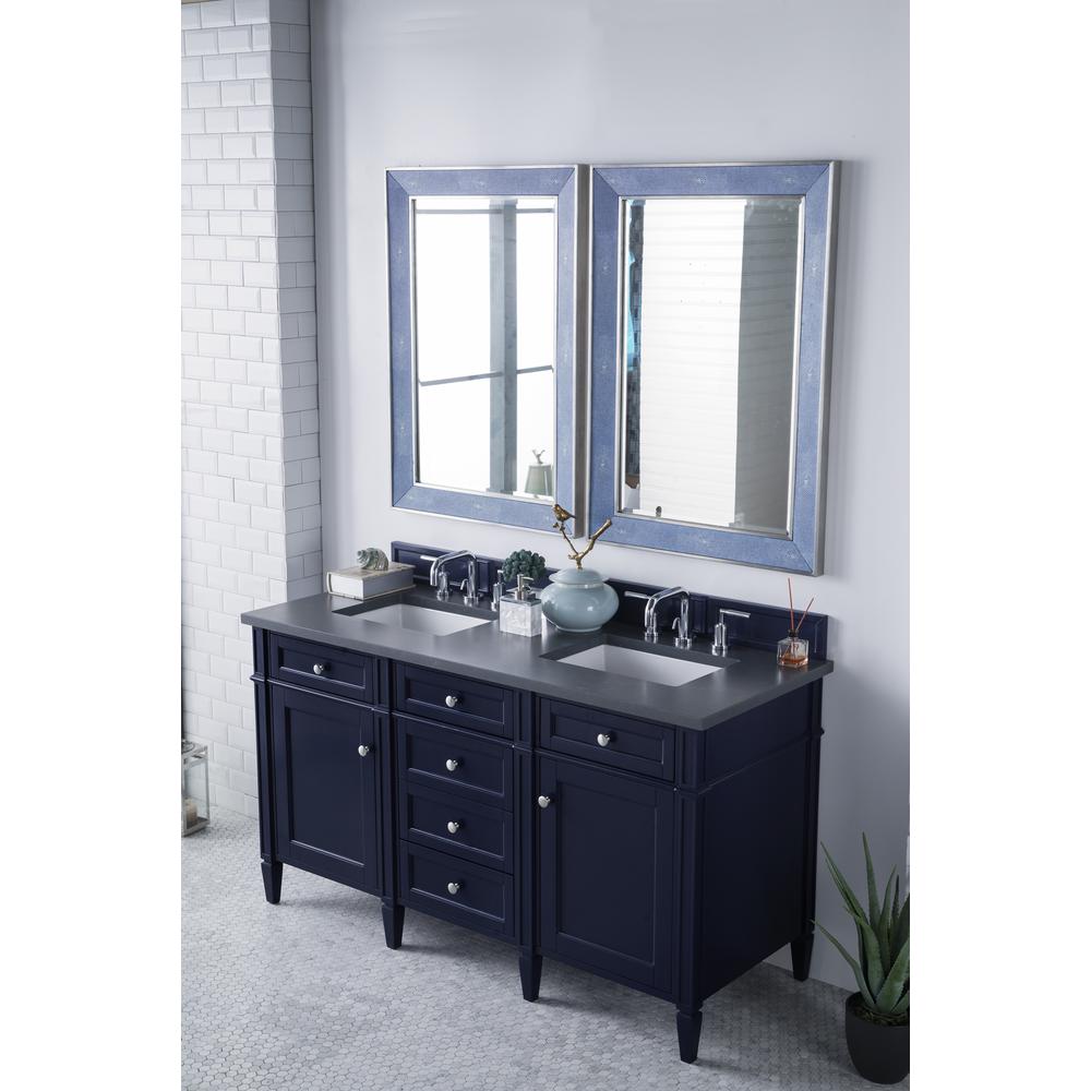 Brittany 60" Victory Blue Double Vanity w/ 3 CM Charcoal Soapstone Quartz Top. Picture 3