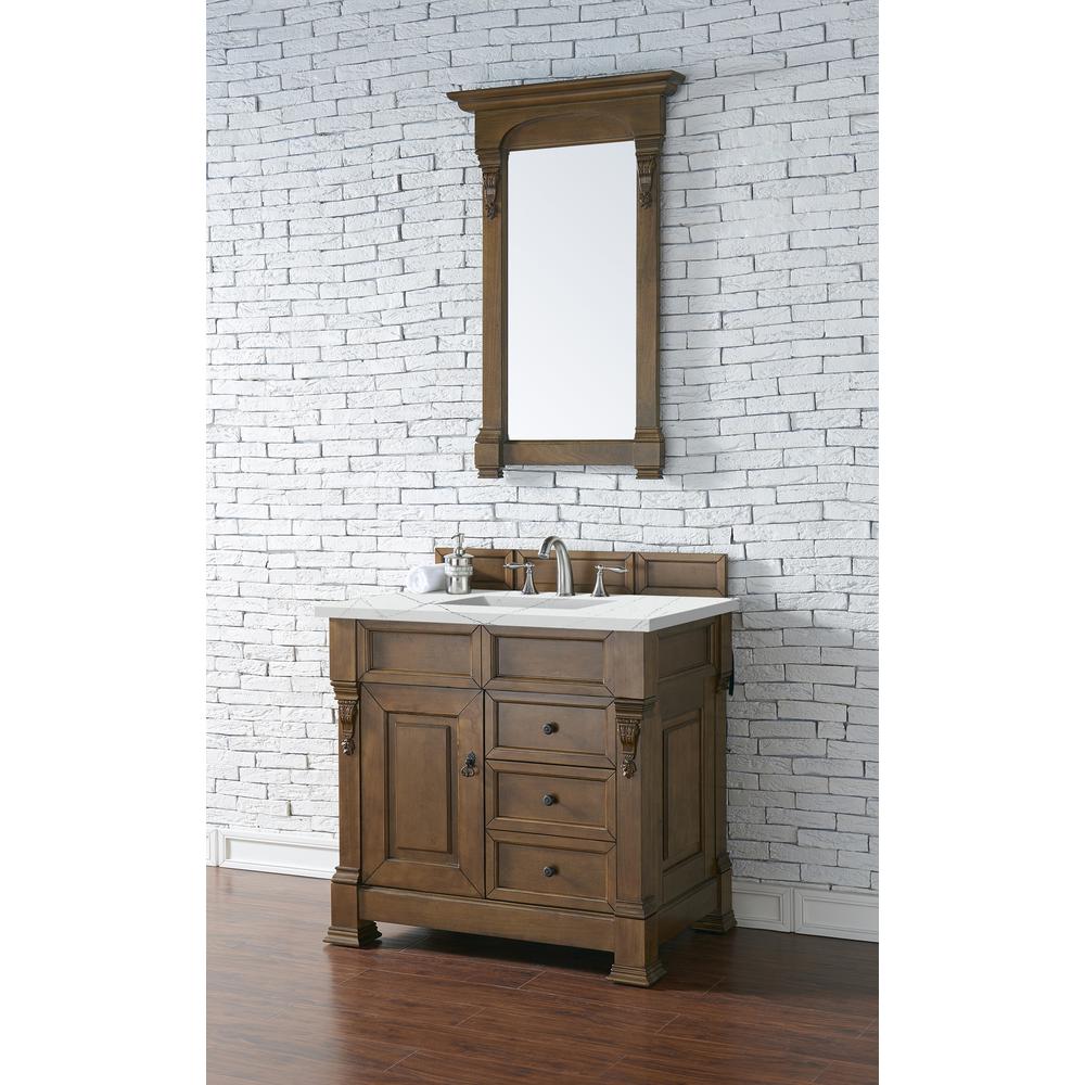 Brookfield 36" Single Vanity, Country Oak w/ 3 CM Ethereal Noctis Quartz Top. Picture 3