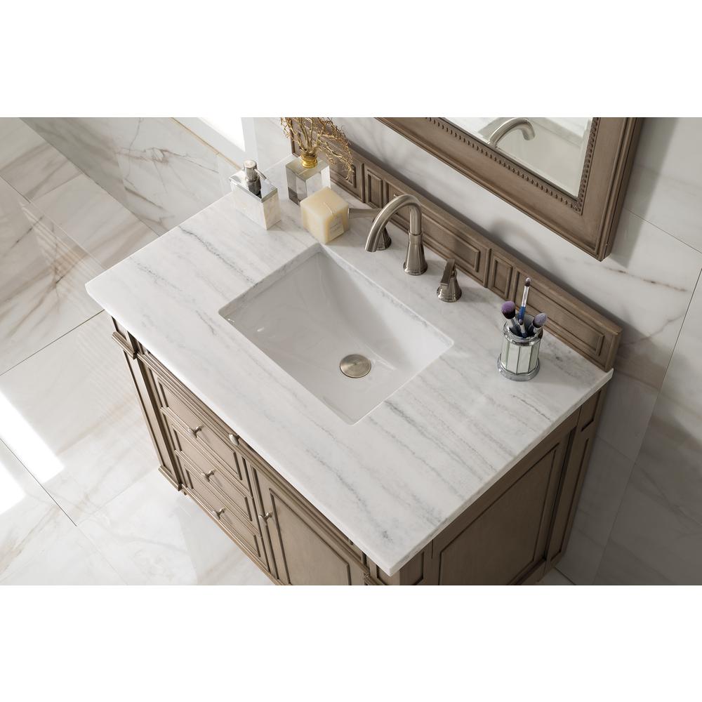36" Single Vanity, Whitewashed Walnut, w/ 3 CM Arctic Fall Solid Surface Top. Picture 5