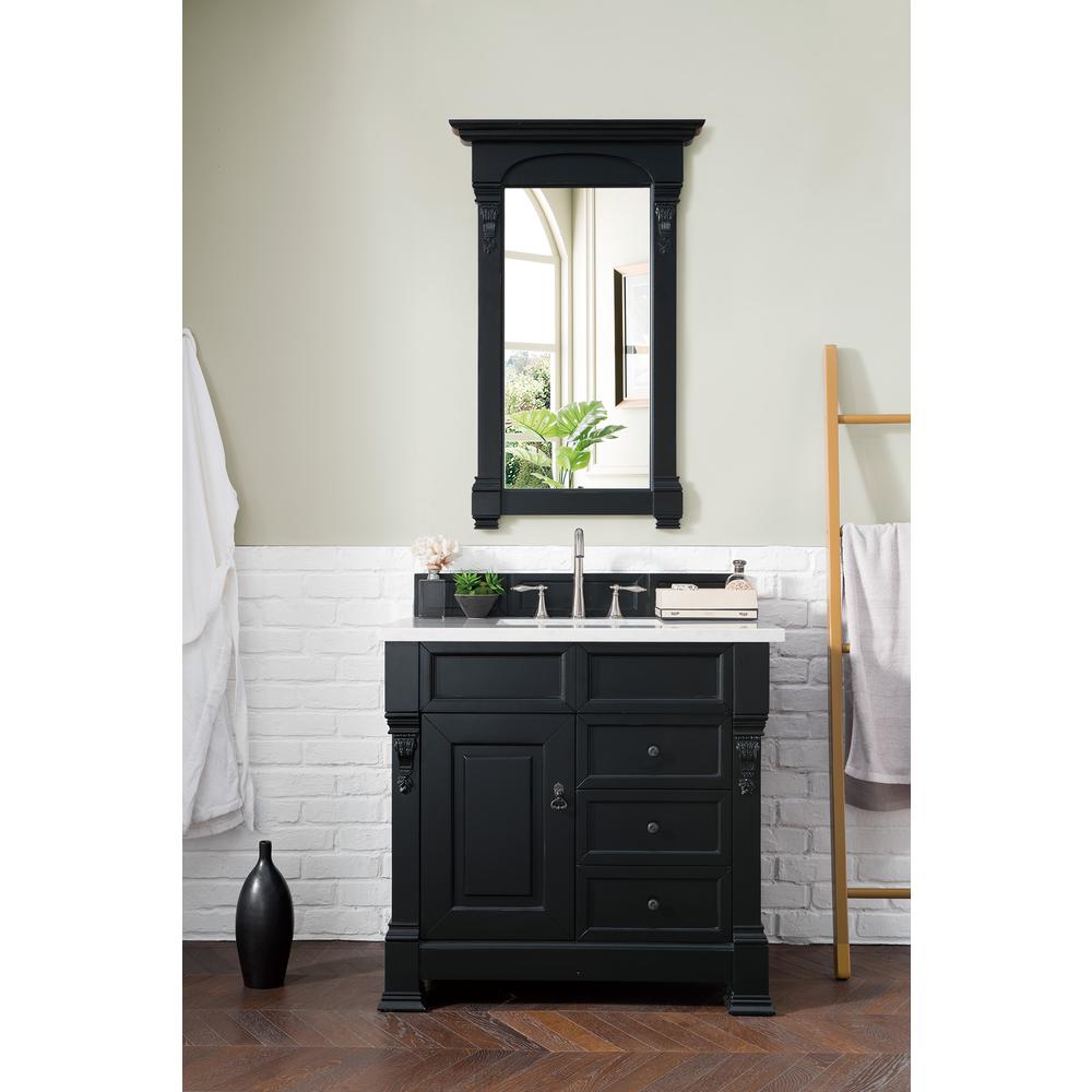36" Single Vanity, Antique Black w/ 3 CM Arctic Fall Solid Surface Top. Picture 2