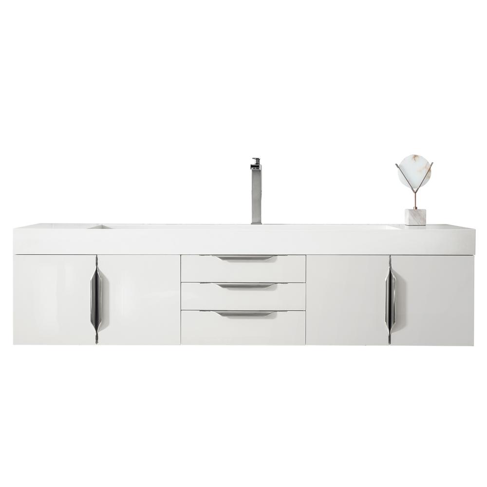 Mercer Island 72" Single Vanity, Glossy White w/ Glossy White Composite Top. Picture 1