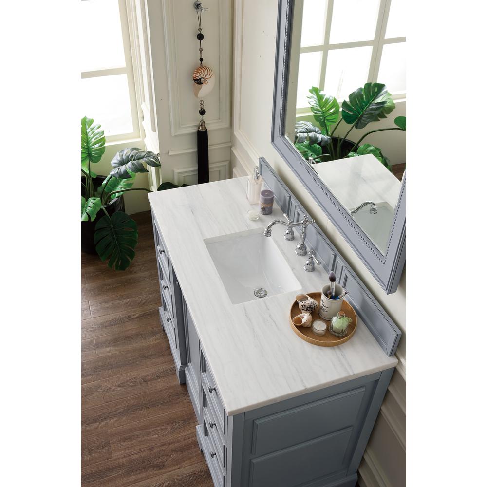 De Soto 48" Single Vanity, Silver Gray w/ 3 CM Arctic Fall Solid Surface Top. Picture 4