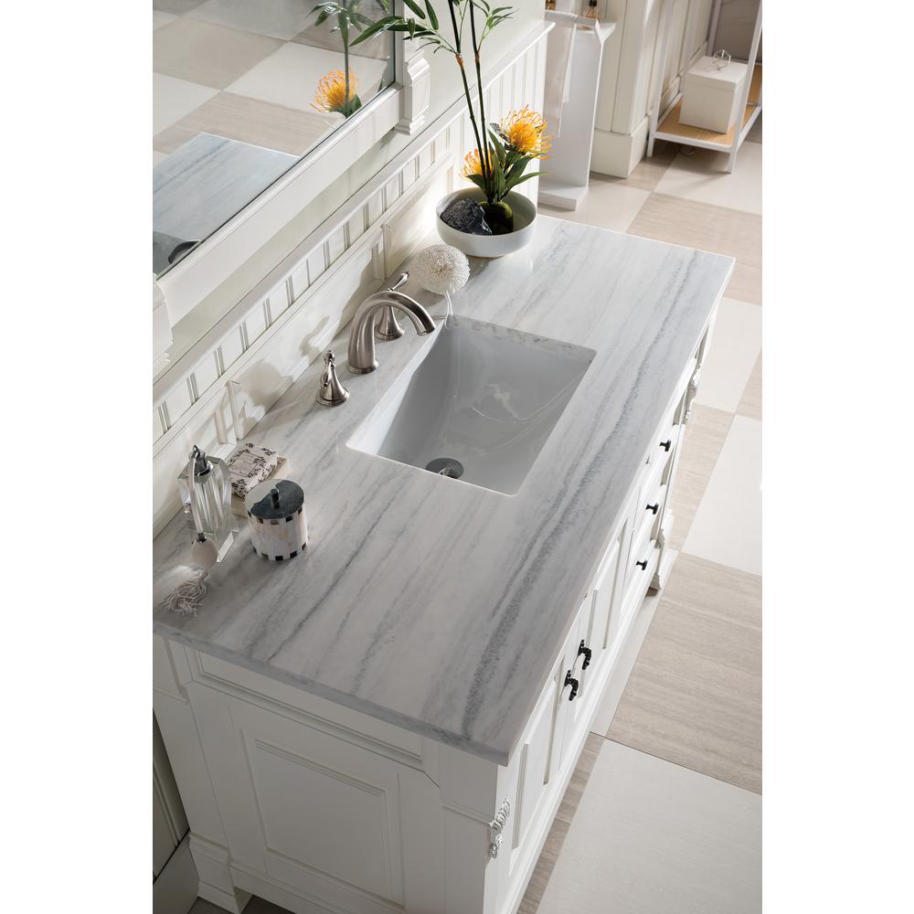 Brookfield 48" Single Vanity, Bright White w/ 3 CM Arctic Fall Solid Surface Top. Picture 3