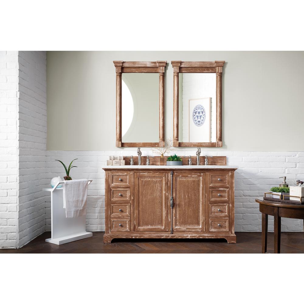Providence 60" Driftwood Double Vanity w/ 3 CM Arctic Fall Solid Surface Top. Picture 2