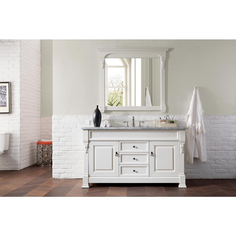 Brookfield 60" Single Vanity, Bright White w/ 3 CM Carrara Marble Top. Picture 2