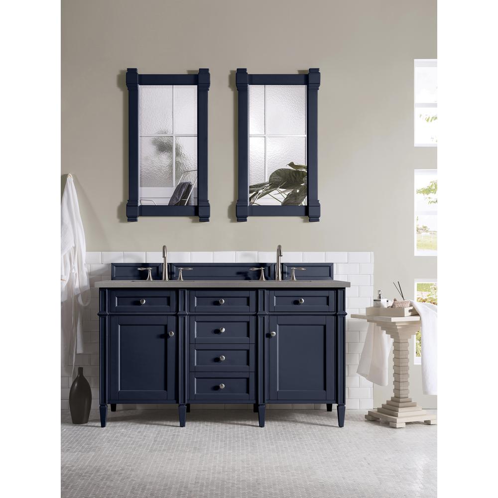 Brittany 60" Victory Blue Double Vanity w/ 3 CM Grey Expo Quartz Top. Picture 2
