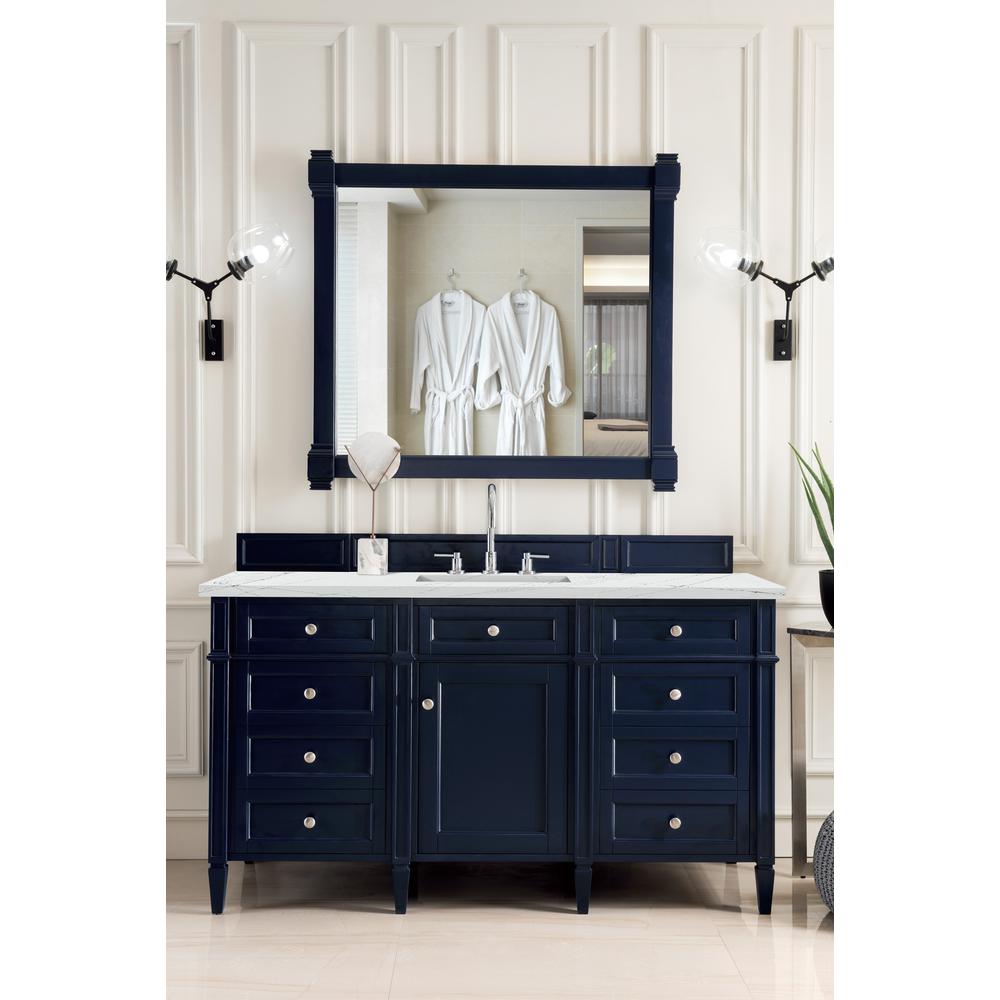 Brittany 60" Victory Blue Single Vanity w/ 3 CM Ethereal Noctis Quartz Top. Picture 2
