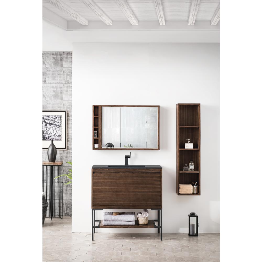 35.4" Single Vanity Cabinet, Mid Century Walnut, Matte Black Composite Top. Picture 2