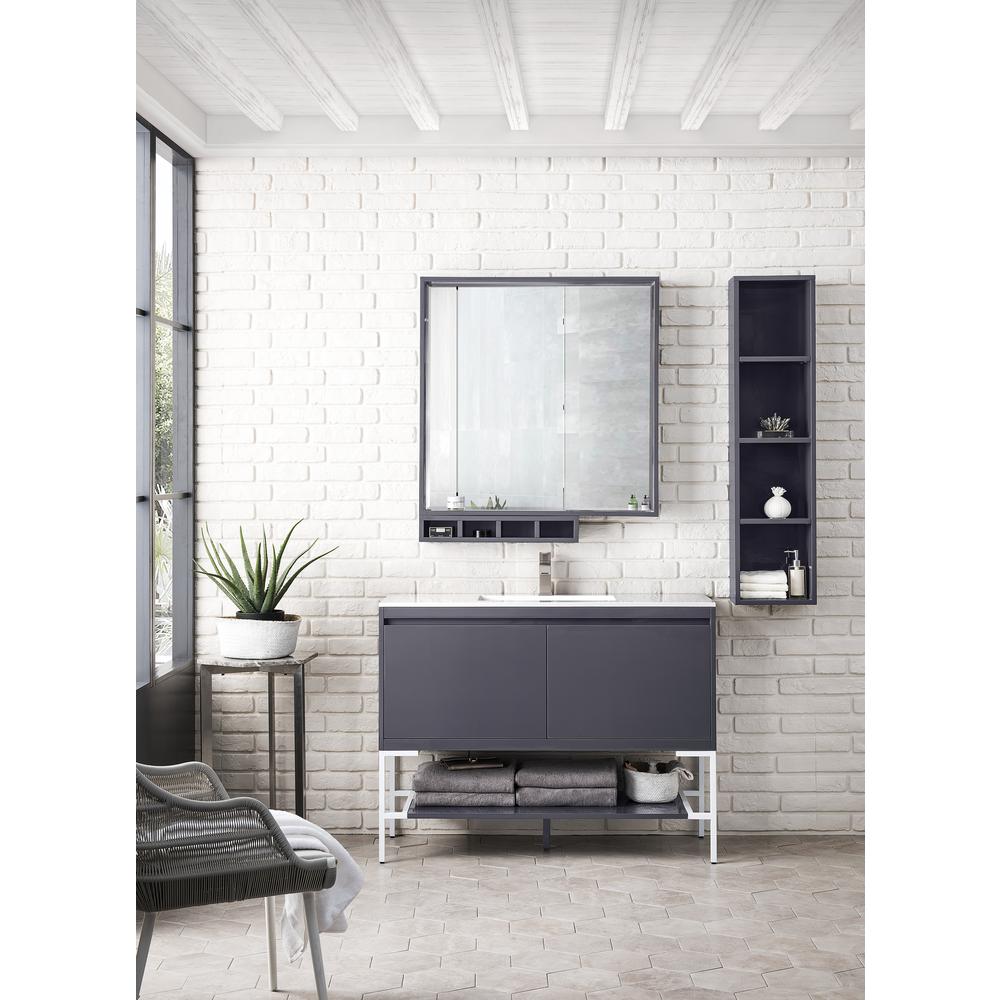 47.3" Single Vanity Cabinet, Modern Grey Glossy, Glossy White Composite Top. Picture 2