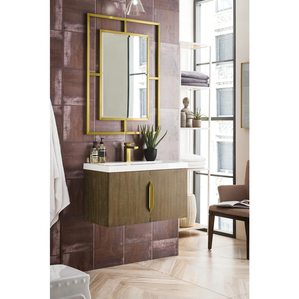 31.5" Single Vanity Cabinet, Latte Oak w/ White Glossy Composite Countertop. Picture 10