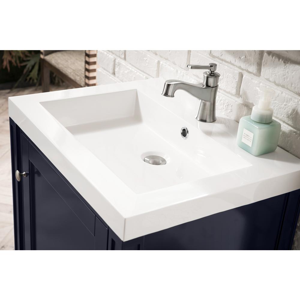 24" Single Vanity Cabinet, Navy Blue w/ White Glossy Composite Countertop. Picture 7