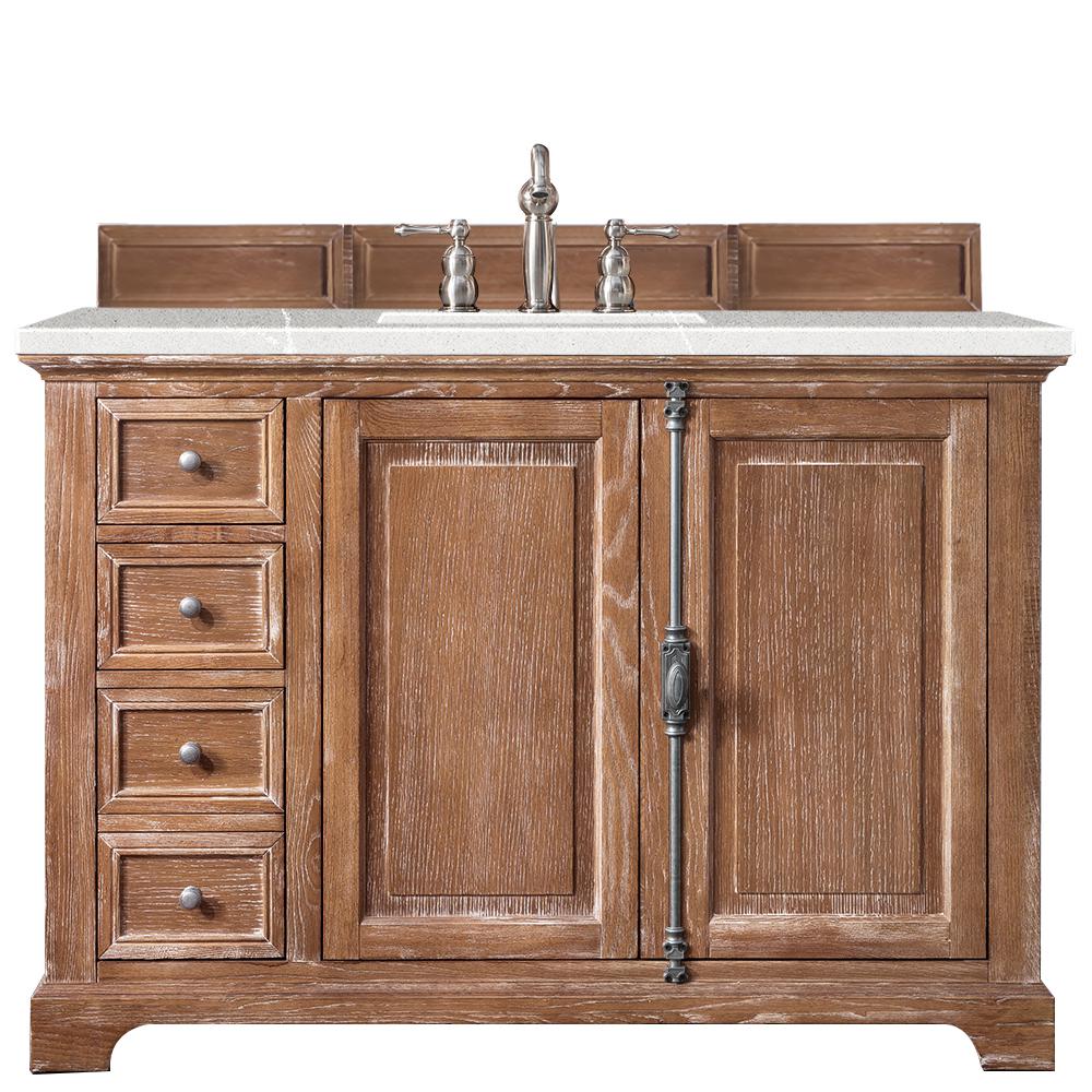 48" Single Vanity Cabinet, Driftwood, w/ 3 CM Eternal Serena Quartz Top. Picture 1