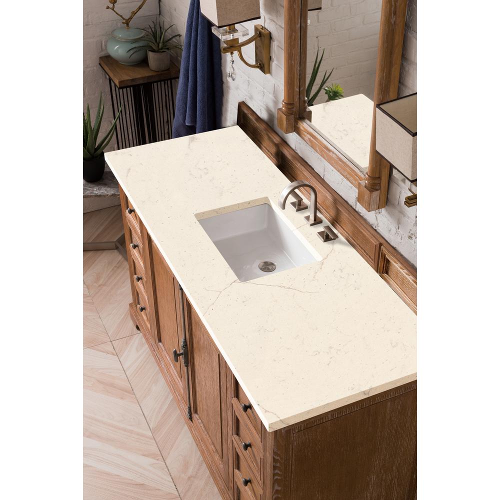 60" Single Vanity Cabinet, Driftwood, w/ 3 CM Eternal Marfil Quartz Top. Picture 3