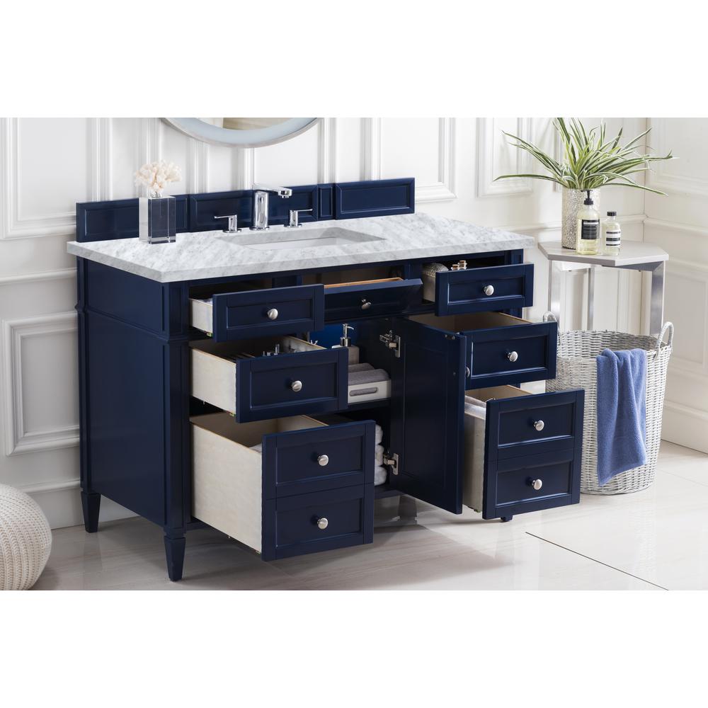 Brittany 48" Victory Blue Single Vanity w/ 3 CM Carrara Marble Top. Picture 4